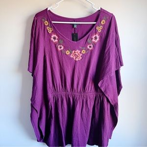 Lane Bryant Purple Floral Embroidered Blouse NWT